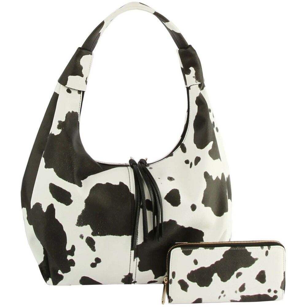 Women's Cow Print Hobo Bag for Women Top Handle Satchel With Wallet